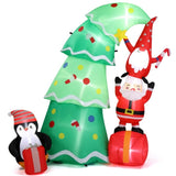 ZUN 6 FT Lighted Christmas Inflatable Decoration, Inflatable Christmas Tree with Elf and Santa Claus, 17342073