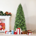 ZUN 9Ft Pre-Lit Slim Christmas Tree, Green, Fir Xmas 'Feel Real' Artificial Tree, White Lights, Metal W1773P203630