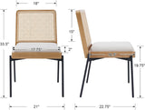 Mid-Century Dining Chairs Set of 2, Accent Linen Fabric Side Chairs with Rattan Backrest Metal Legs 30479899