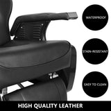 Barber Chair with Round Base and Footrest, PVC Leather Upholstery, ABS Armrests, 10033230