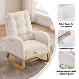 LY-5104 Beige White Accent Rocking Chair with Footrest High Back Rubber Wood Rocking Legs Bedroom W2231P292976