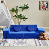 14-Piece Modular Kids Sofa All-Sponge Construction Blue Corduroy Free Combination Design 62886901