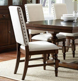 Dark Oak Finish Wooden Chairs Set of 2 Cream Upholstered Back Seat Nailhead Trim Modern B011P168453