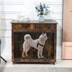 ZUN Dog Crate Furniture, Wooden Dog Crate End Table, 38.4 Inch Dog Kennel with 2 Drawers Storage, Heavy W1422109448