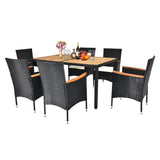 7 Piece Patio Dining Set, Outdoor Patio Conversation Set with Acacia Wood Table Top and Rattan 90467533