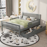 Full Size Wood Platform Bed with Guardrails on Both Sides and Two Storage Drawers, Gray N733P172700E