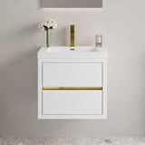 24" Wall-Mounted Bathroom Vanity with Sink, Floating Bathroom Storage Cabinet with Stone Resin W1573P211171