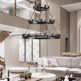 27 Light Metal Ring Chandelier Black W1340P241302