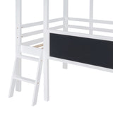 ZUN Twin Size Loft Bed with Ladder and Slide, House Bed with Blackboard and Light Strip on the Roof, WF307450AAK