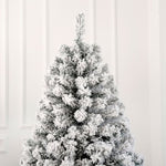 ZUN 7 FT Pre-lit Snow Flocked Christmas Tree, Artificial Hinged Xmas Pine Tree with 1000 Branch Tips, 89281528