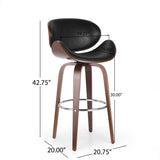 30" Mid-Century Modern Upholstered Swivel Barstool, Midnight Black, Walnut 67493.00PUMDNT