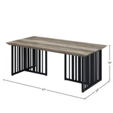 ZUN Antique Oak and Black Coffee Table with Metal Base B062P209139