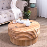 Round Wooden Coffee Table with Hidden Storage - 30.3" Modern Rustic Centerpiece for Living Room , W2729P270752