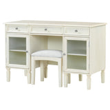 2-in-1 Vanity Desk with Flip-Top Mirror, Dressing Table Set with Drawer & Cabinet, Multi-Functional N844P292487E