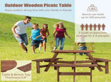 6-Person Outdoor Circular Wooden Picnic Table with 3 Built-in Benches for Patio Backyard Garden, 12154175