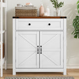 Farmhouse Storage Cabinet with Drawer and Adjustable Shelf, White Kitchen Cabinet with Walnut W1706P280697