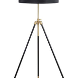 ZUN Black and Gold Tripod Drum Shade Floor Lamp B062P153722