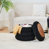 Round Storage Ottoman, Modern Sherpa Footstool, Teddy Vanity Stool with Flip-Top 40442711