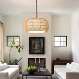 ZUN Farmhouse Pendant Light with Adjustable Height, Boho Woven Jute Rope Hanging Ceiling Light Fixture, W1340P241301