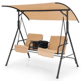 2 Seater Porch Swing Chair with Handy Storage and 360&deg Rotatable Tray 41361645