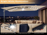 10x10 Ft Beige Solar LED Cantilever Patio Umbrella 360&deg Rotation Offset Hanging Umbrella with 94324583