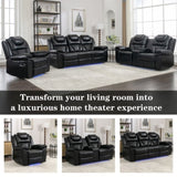 Home Theater Seating Manual Recliner Chair with Center Console and LED Light Strip for Living Room, WF310727AAB