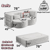 ZUN Modern Floor Sofa with 2 Pillows,Convertible Teddy Fabric Foam-Filled Sleeper Sofa Bed,15" Full Size W1885P190391