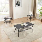 Modern Style 3-Piece Coffee Table Set Rectangle Coffee Table with 2 Square End Side Table Retro W2167142630