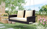 ZUN GO 2-Person Wicker Hanging Porch Swing with Chains, Cushion, Pillow, Rattan Swing Bench for Garden, WF285005AAD