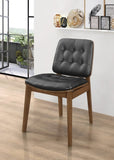 Set of 2 Black Tufted Leatherette Upholstered Dining Chairs, Walnut B016P369240