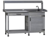 Gray Outdoor Potting Bench with Sink and Faucet ,Hooks,Storage Cabinet 09082048