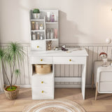 White dressing table, mirror and LED light, 5-drawer dressing table, movable and hidden mirror, 25456089