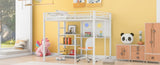 ZUN Full Size Loft Bed with Desk and Whiteboard, Metal Loft Bed with 3 Shelves and Ladder, White 62617184