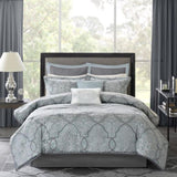 12 Piece Comforter Set with Cotton Bed Sheets Blue Cal King B03596808