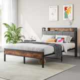 Full Size Bed Frame, Storage Headboard with Charging Station, Solid and Stable, Noise Free, No Box W840120028