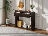 TREXM Oval Fluted Console Table with 2 Drawers and Bottom Shelf, Wood Entryway Table with Smooth N715P458125P