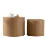 ZUN Nesting Coffee Table Set of 2 Round Wooden Coffee Tables Circle Modern Table for Small Space Living W3081P255158