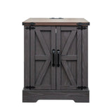 ON-TREND Farmhouse End Table with Charging Station, Rustic Wood Nightstand with Adjustable Shelf, N721P246478E