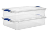 (2 pack)  32 Quart Medium Latching Storage Bin, Clear Plastic Storage Container with Latch Lid, Blue 91124029