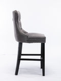 Contemporary Velvet Upholstered Barstools with Button Tufted Decoration and Wooden Legs, and Chrome W1143P177251