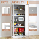 Metal Kitchen Pantry - 72" Tall Storage with 5 Adjustable Shelves, White Freestanding 19252477