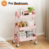 ZUN 3 Tier Small Rolling Cart, Metal Utility Storage Organizer Kitchen Trolley Bathroom Laundry Room Bar 55705486