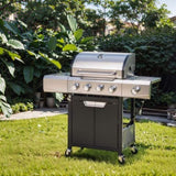 Propane Grill 4 Burner Barbecue Grill Stainless Steel Gas Grill with Side Burner for Outdoor BBQ, W1650P266370