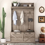 ZUN Hall Tree with Storage Bench, Entryway Bench with Drawer and 5 Hooks, Coat Rack with Display Shelf W1307P175736