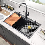 Workstation 33-inch Drop-In Kitchen Sink R10 Radius Stainless Steel Kitchen Sink Single Bowl with JYSB322MB