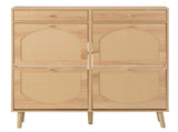 Rattan-front shoe cabinet with 2 drawers and 4 flip-down compartments, made of particleboard, 08184629