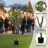 5.2FT Tall Artificial Tree Faux Plant Lush Evergreen Vibrant Green Foliage & Natural Trunk, 86085958