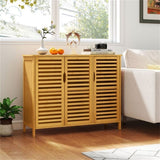 39.5"x14"x31.5" Natural Bamboo Bathroom Cabinet - 3-Door Design Multiple Shelves, Ample Storage 77835733