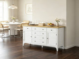 White Adjustable Shelves Sideboard Buffet Cabinet with Storage Drawers, Rubber Wood Top Coffee Bar 77054892