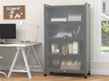 5-Tier Rolling Microwave Stand Flip Dust-Proof Doors 4 Casters with Brakes Kitchen Storage Rack Gray 84776425